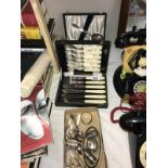 A collection of silver plate cutlery sets & silver plate items including condiment set