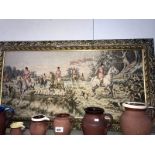 A small framed tapestry hunting scene