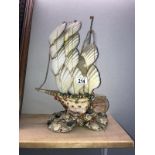 A sailing ship made from sea shells