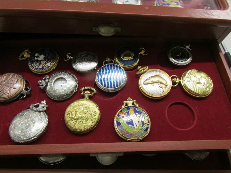 A 3 drawer watch cabinet containing 38 reproduction pocket watches. - Image 3 of 4