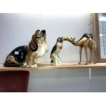 3 large animal ornaments in porcelain & animal skin (beagle,