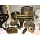 A collection of brass ornaments, bowls, buckets etc.