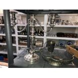 A quantity of silver plate and white metal items including candlestick