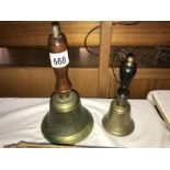 2 old brass hand bells