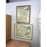 2 framed and glazed prints of old Lincolnshire maps