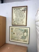2 framed and glazed prints of old Lincolnshire maps