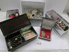 A mixed lot of costume jewellery including silver bracelet, Stratton pill box etc.