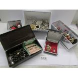 A mixed lot of costume jewellery including silver bracelet, Stratton pill box etc.