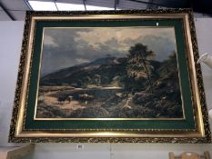 A large framed highland pastoral river and cattle scene