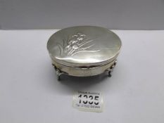 A silver trinket box, hall mark indistinct, approximately 5 ounces.