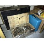 2 wooden toolboxes of woodworking tools and a cased electric drill in good condition