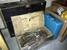 2 wooden toolboxes of woodworking tools and a cased electric drill in good condition