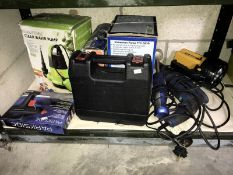 A collection of boxed DIY electric tools including pumps, drills, glue gun etc.