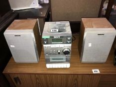 A Sony mini Hi-Fi component system with stereo speakers