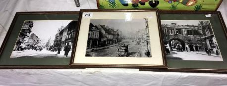 3 framed and glazed photorgaphs of Lincoln High Street including Guildhall / Stonebow