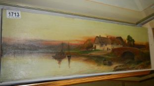 An oil on canvas, river scene.