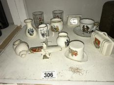 A quantity of crested ware including Goss & 2 unusual Mosel glasses