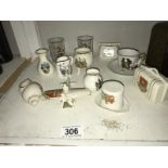 A quantity of crested ware including Goss & 2 unusual Mosel glasses