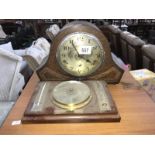 A mantel clock & barometer/thermometer plaque A/F