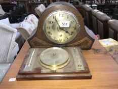 A mantel clock & barometer/thermometer plaque A/F