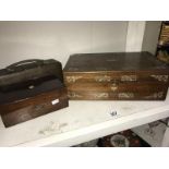 2 decorative inlaid wooden boxes & an empty clothes brush case