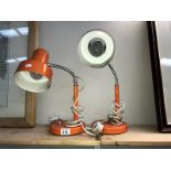 2 retro orange flexible office desk lamps