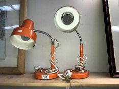 2 retro orange flexible office desk lamps