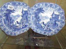A pair of Cauldon blue and white Roman scene plates.
