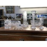 A selection of cut glass bowls and vases