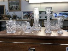 A selection of cut glass bowls and vases