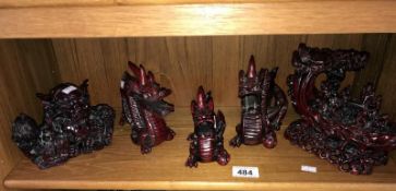 5 resin oriental dragon figures