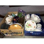 2 boxes of porcelain ornaments and dinnerware etc.