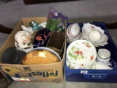 2 boxes of porcelain ornaments and dinnerware etc.