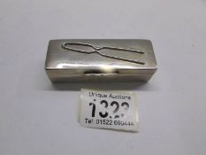 A silver hair pin box with Birmingham hall mark (indistinct), 1.5 ounces.
