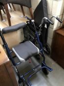 A folding wheelchair and a mobility "shopper" chair