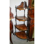 A superb quality Victorian mahogany inlaid corner what not with graduated shelves.