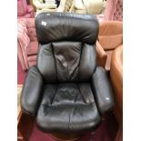 A black leather rotating executives chair