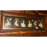A framed and glazed set of 6 Edwardian lady cards.