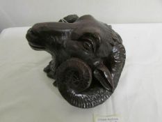 A fine quality carved wood rams head.