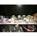 A shelf of mixed porcelain & pottery including Palissy & Crown Staffordshire etc.