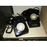 2 vintage black telephones