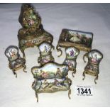 A collection of 7 pieces of Austrian enamel miniature furniture including writing desk.