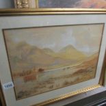 A watercolour painting featuring hills,