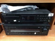 A Kenwood CD player & a Teac AM/FM stereo receiver