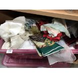 A box of linen & baby clothes (christening dress)