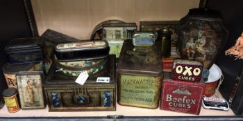 A quantity of vintage tins including Mazawattee Tea, Countryside Farms Money Box Milk Churn,
