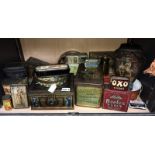 A quantity of vintage tins including Mazawattee Tea, Countryside Farms Money Box Milk Churn,