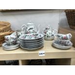 A 6 piece Chinese tea set - handpainted bird scene - including Tea, Milk, Sugar etc.