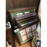 9 framed and glazed pictures with tea card sheets