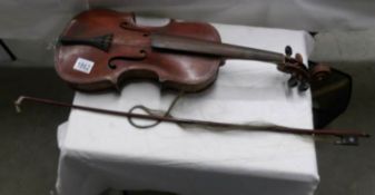 A good old violin, stamped HOPF, complete with bow (bow a/f).